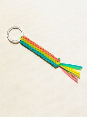 Girls Multicolor Woven Tassel Y2K Keychain Accessory Neon Pink, Yellow & Teal